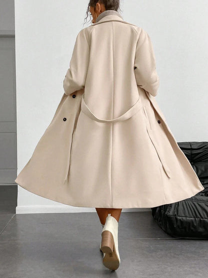 Chiquease Padded Double-Breasted Trench Coat with Large Lapel and Tie Waist – St
