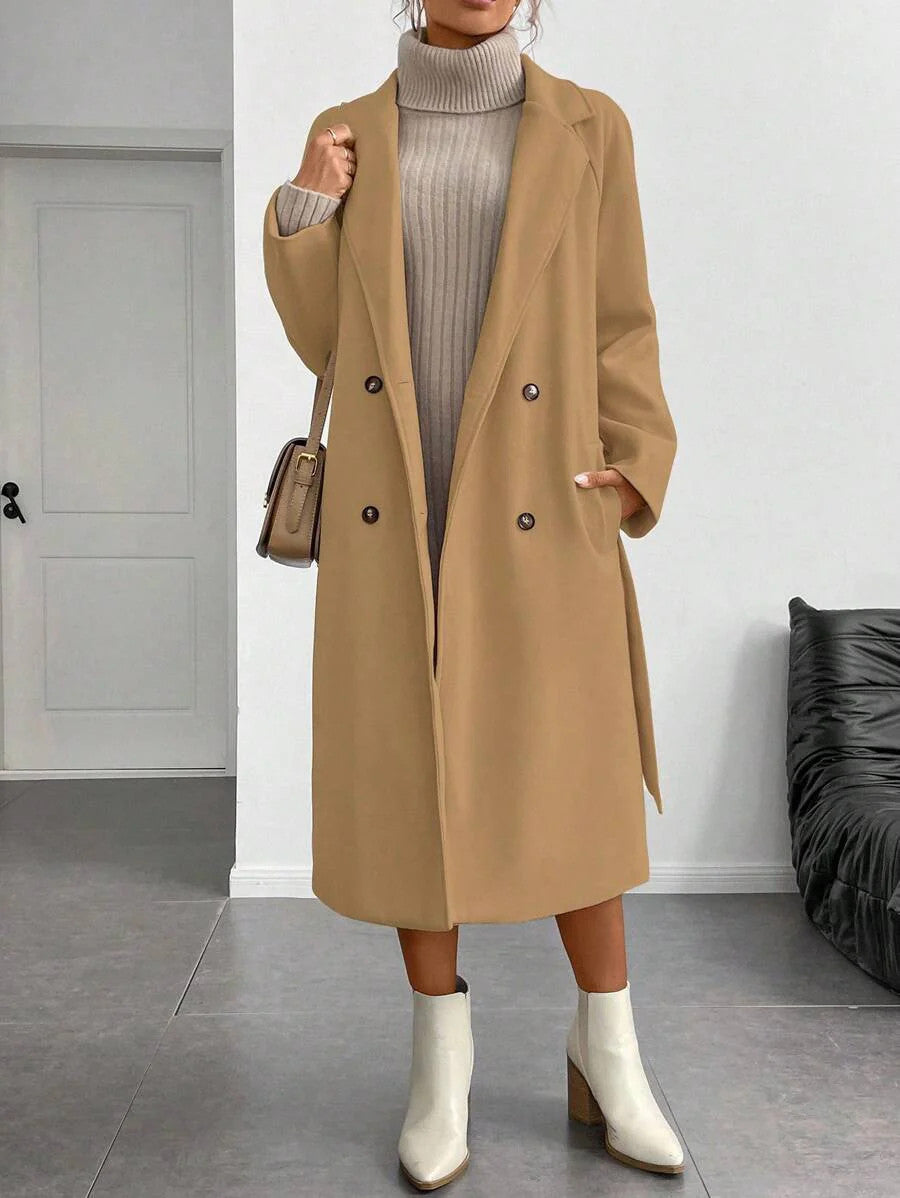 Chiquease Padded Double-Breasted Trench Coat with Large Lapel and Tie Waist – St