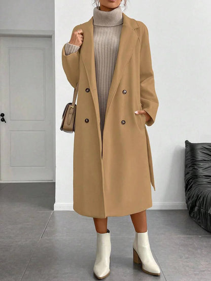 Chiquease Padded Double-Breasted Trench Coat with Large Lapel and Tie Waist – St