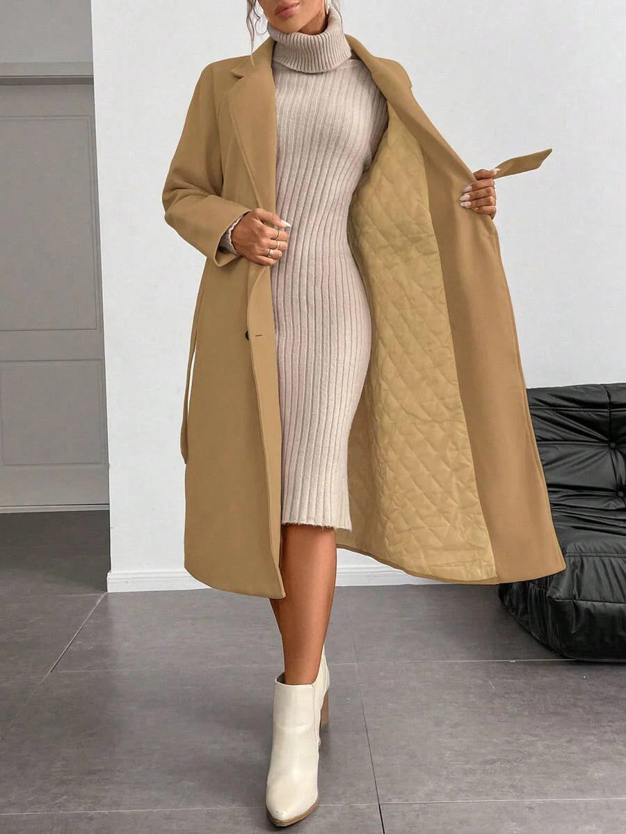 Chiquease Padded Double-Breasted Trench Coat with Large Lapel and Tie Waist – St