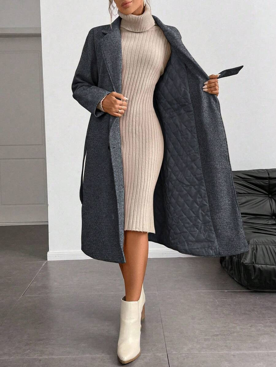 Chiquease Padded Double-Breasted Trench Coat with Large Lapel and Tie Waist – St