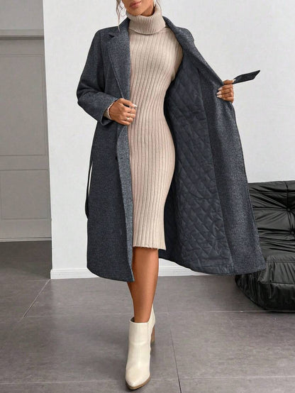 Chiquease Padded Double-Breasted Trench Coat with Large Lapel and Tie Waist – St