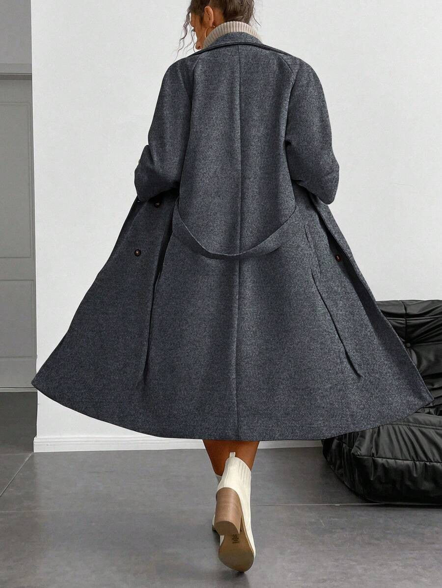 Chiquease Padded Double-Breasted Trench Coat with Large Lapel and Tie Waist – St