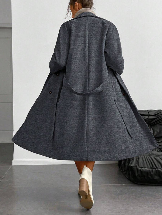 Chiquease Padded Double-Breasted Trench Coat with Large Lapel and Tie Waist – St