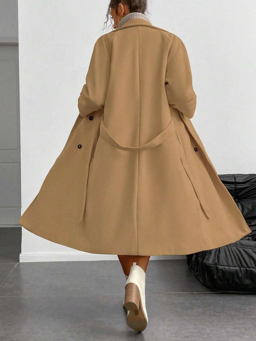 Chiquease Padded Double-Breasted Trench Coat with Large Lapel and Tie Waist – St