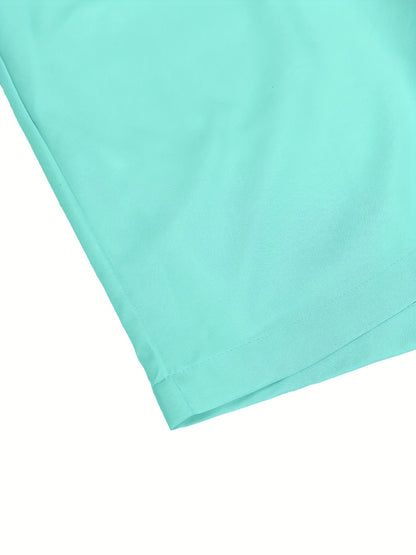 Men's 2-in-1 Summer Beach Shorts - Casual Athletic Swim Trunks with Drawstring, Teal & White Color Block Design, Machine Washable, Side Pockets