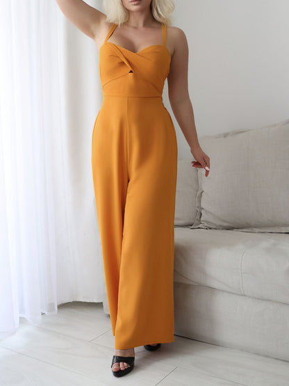 Devine Tie Back Backless Crisscross Jumpsuit Tangerine