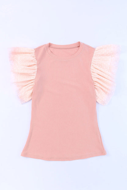 Ruffled Round Neck Cap Sleeve Blouse Blush Pink / M Blush Pink / L Blush Pink / XL Blush Pink / M-Blush Pink / L-Blush Pink / XL-Black / S-Black / M-Black / L-Black / XL-White / S-White / M-White / L-White / XL-Blush Pink / S-