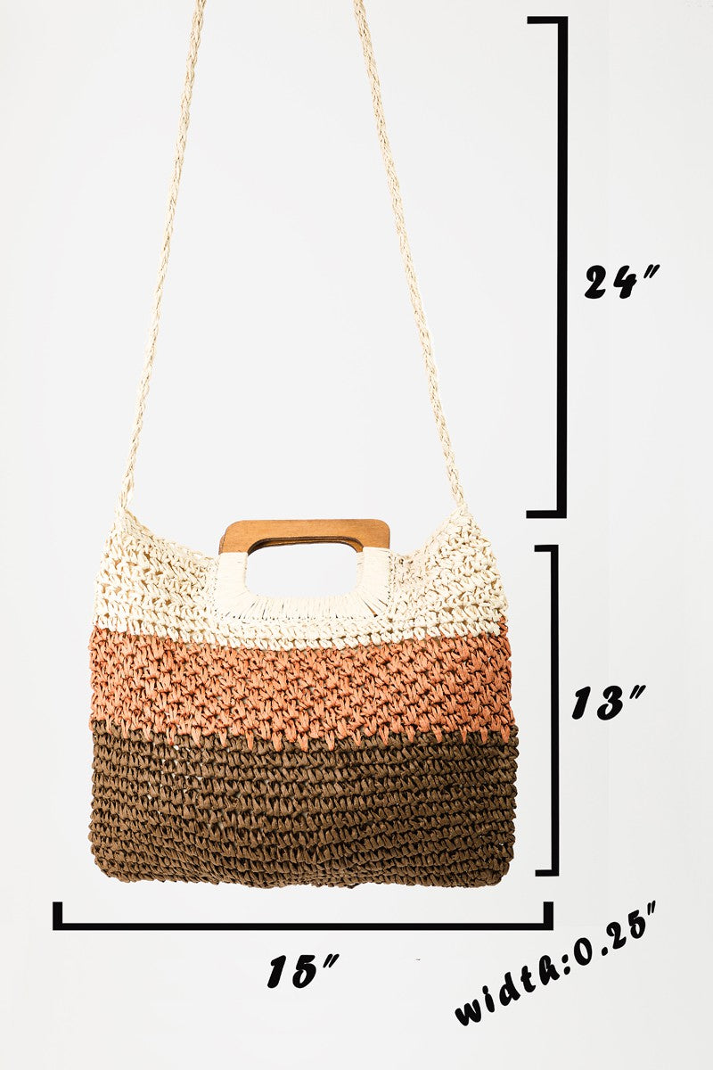 Fame Color Block Double-Use Braided Tote Bag - Fashionqueene.com