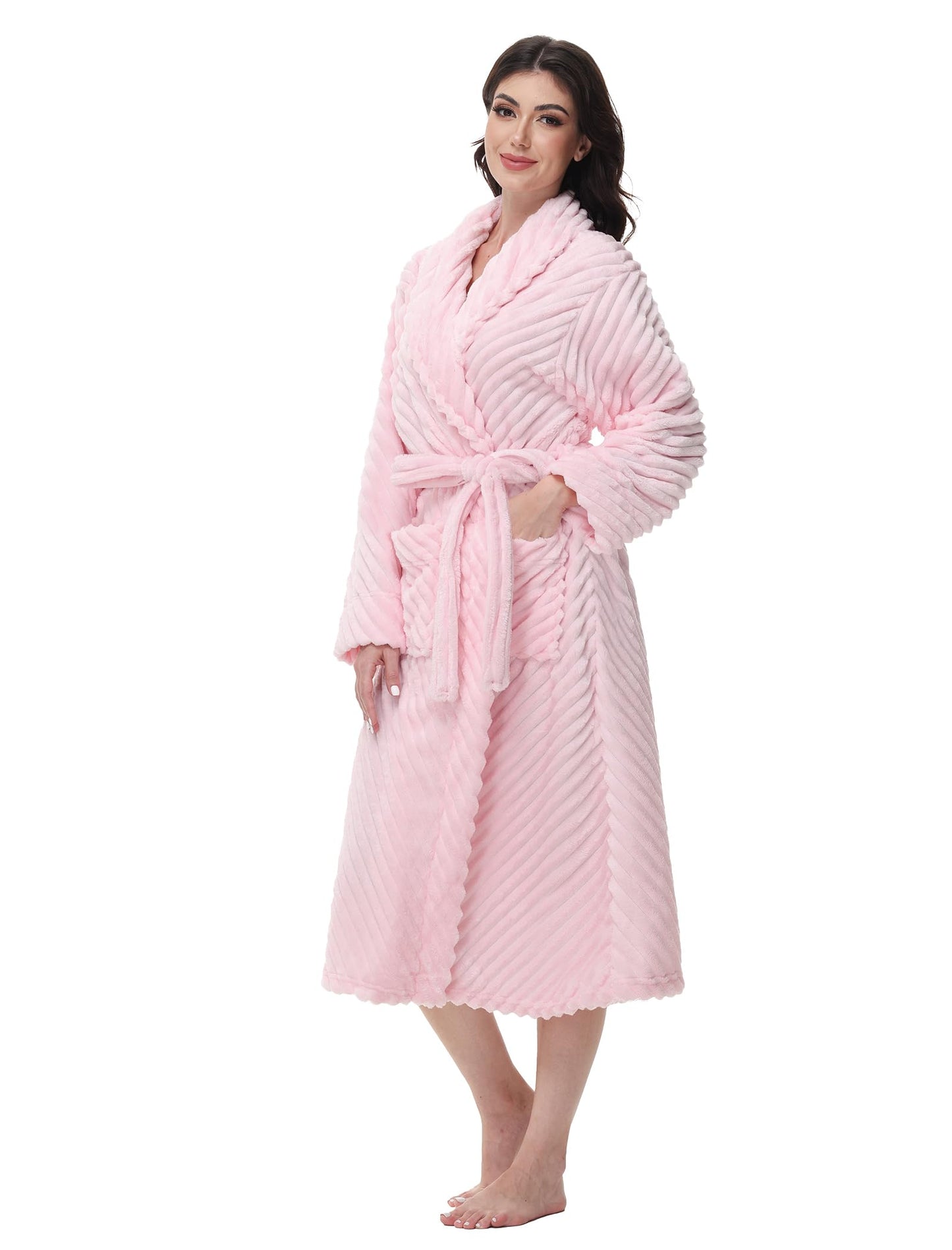 Yurhap Premium Robes for Women - Super Soft Cozy Fleece Womens Robe Plush Long Bathrobe