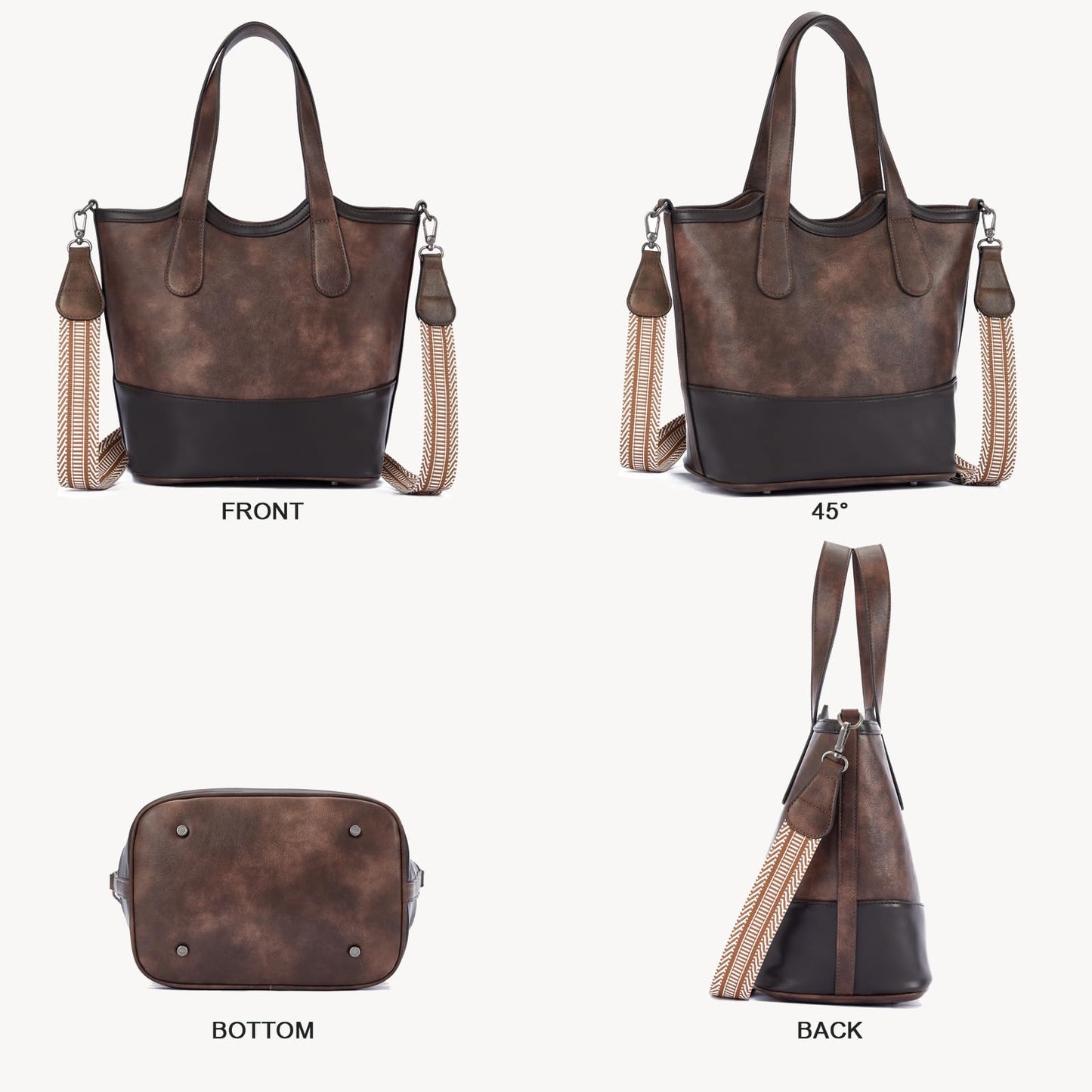 Top Handle Crossbody Bags for Women,Vegan Leather Bucket Purses for Women,Satchel Handbag with 2 Bottle Holder Pocket