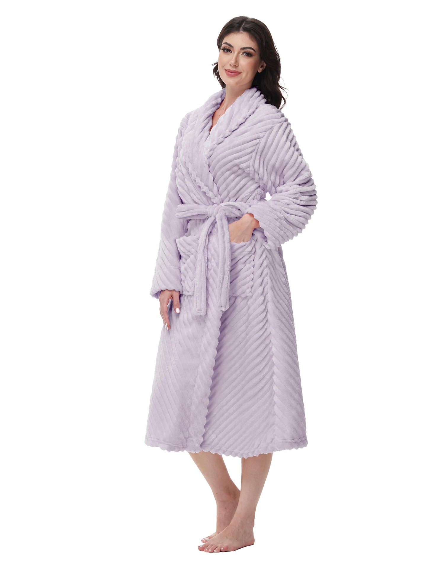 Yurhap Premium Robes for Women - Super Soft Cozy Fleece Womens Robe Plush Long Bathrobe