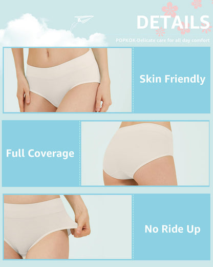 POPKOK Teen Girls Cotton Underwear Mid Waist Brief Panties 6 pack