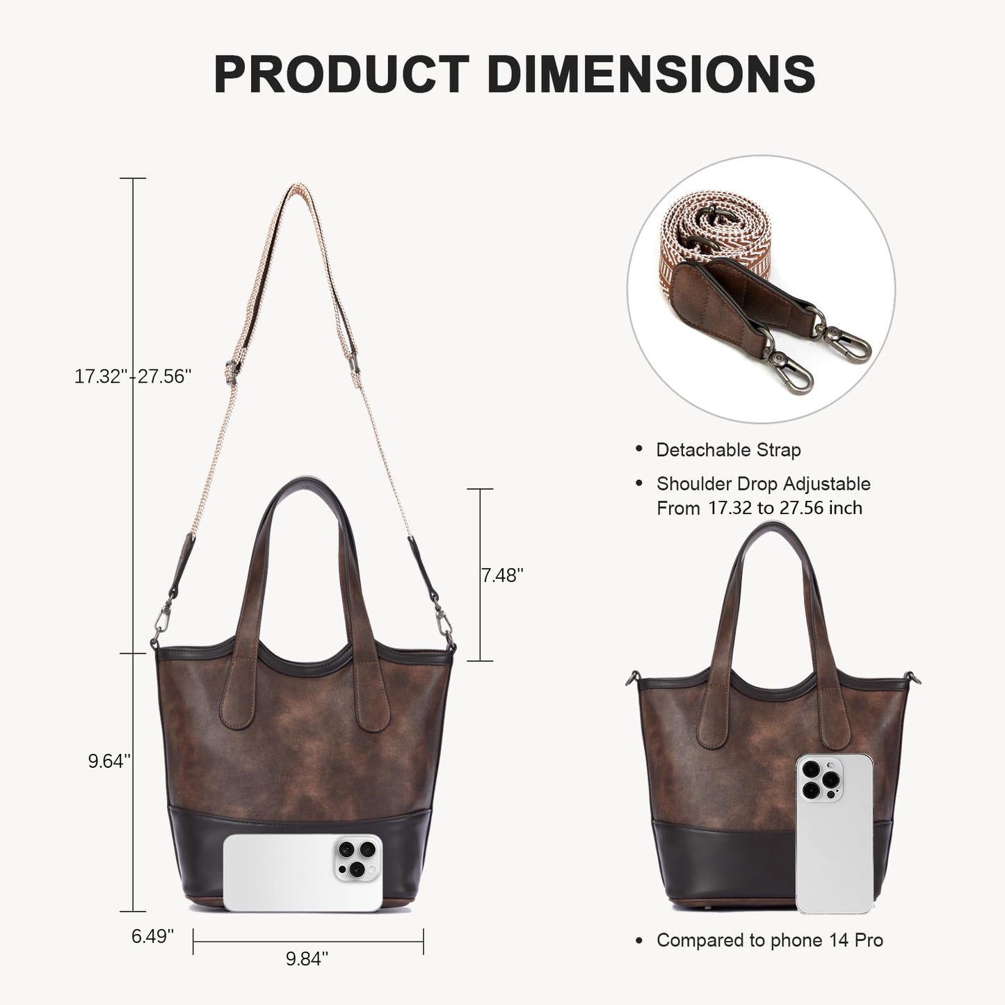 Top Handle Crossbody Bags for Women,Vegan Leather Bucket Purses for Women,Satchel Handbag with 2 Bottle Holder Pocket