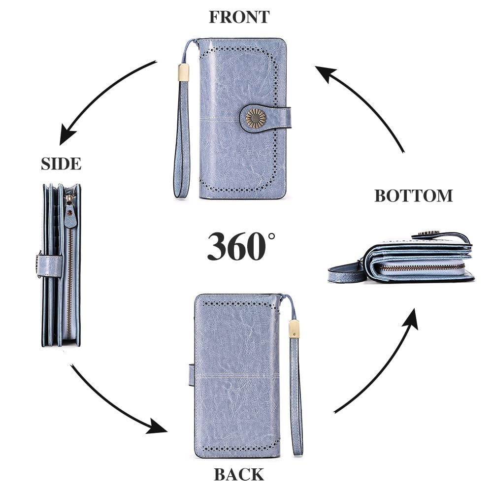 SENDEFN Wallets for Women Leather Credit Card Holder with RFID Blocking Large Capacity Wristlet