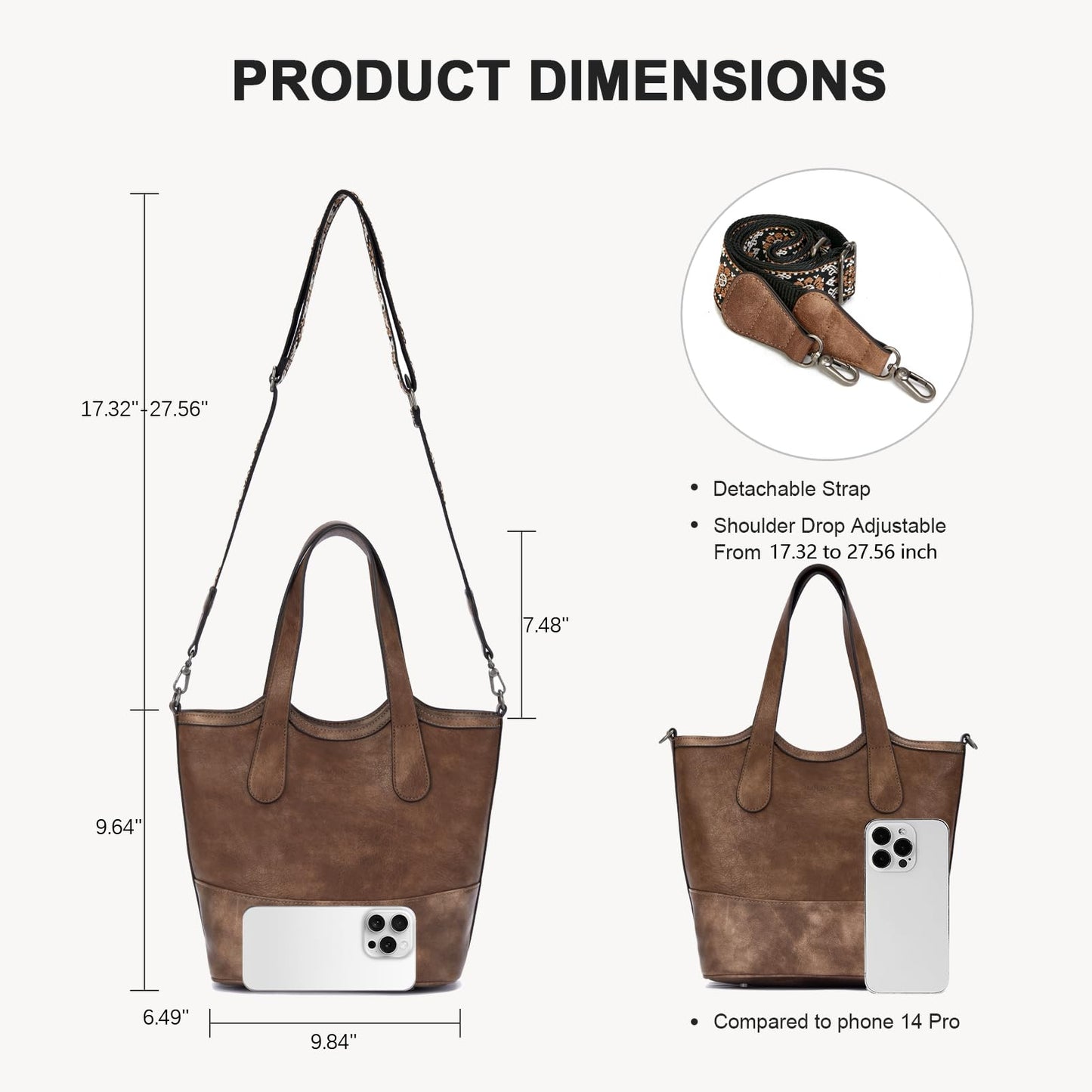 Top Handle Crossbody Bags for Women,Vegan Leather Bucket Purses for Women,Satchel Handbag with 2 Bottle Holder Pocket