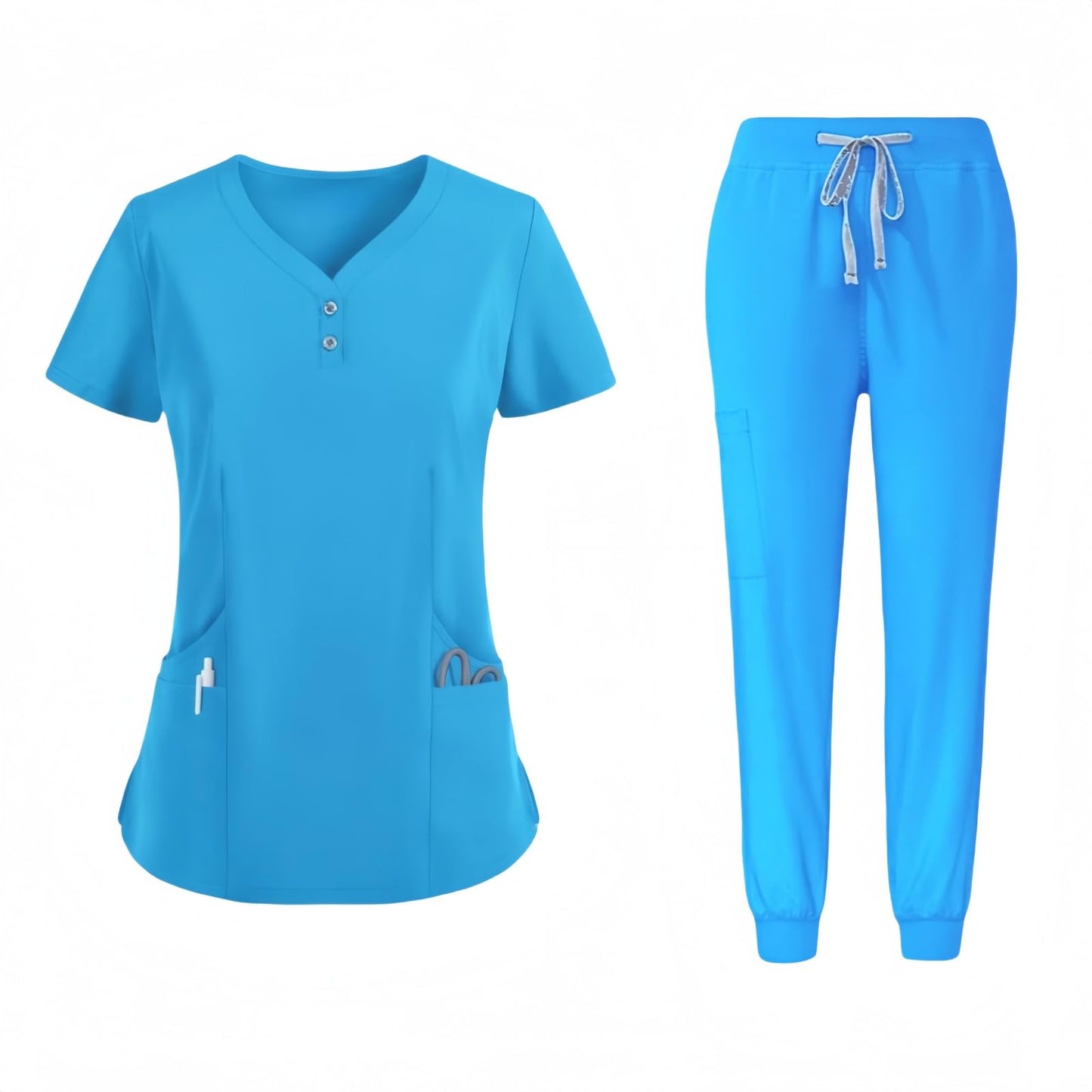 V-neck medical nurse uniform set, hospital work clothes, suitable for nurses, dentists, veterinarians，beautician