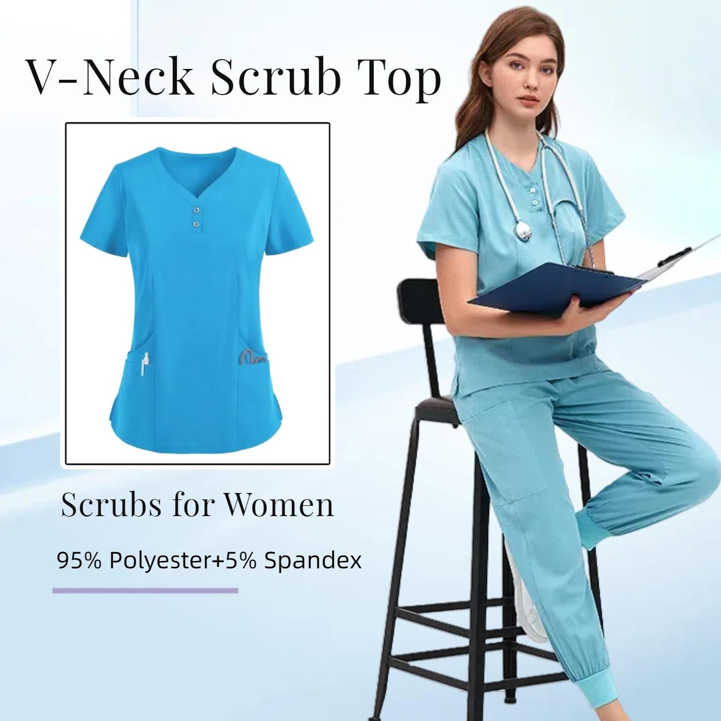 V-neck medical nurse uniform set, hospital work clothes, suitable for nurses, dentists, veterinarians，beautician