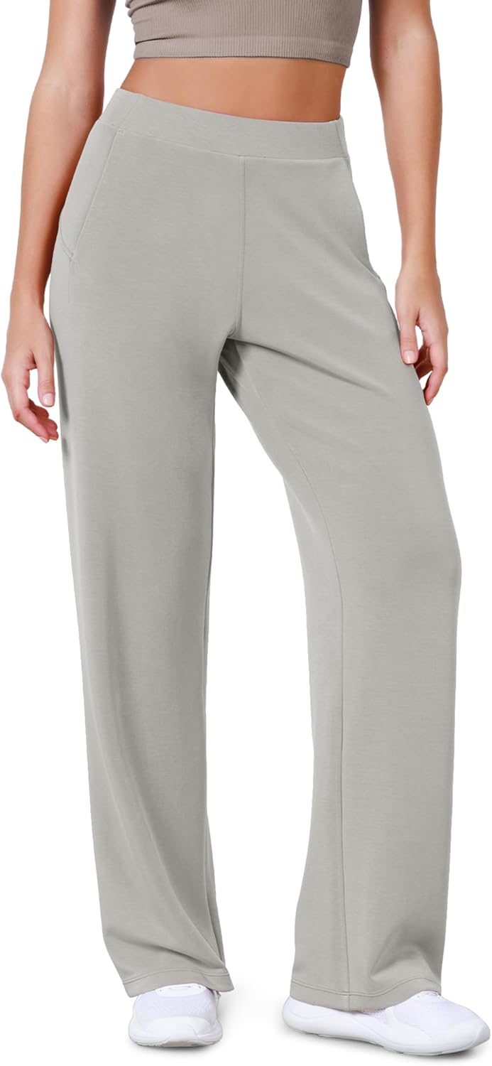 ODODOS Women's Modal Soft Wide Leg Pants Elastic High Waist Casual Lounge Relaxed Pants with Pockets - 27"/ 29" / 31" Inseam