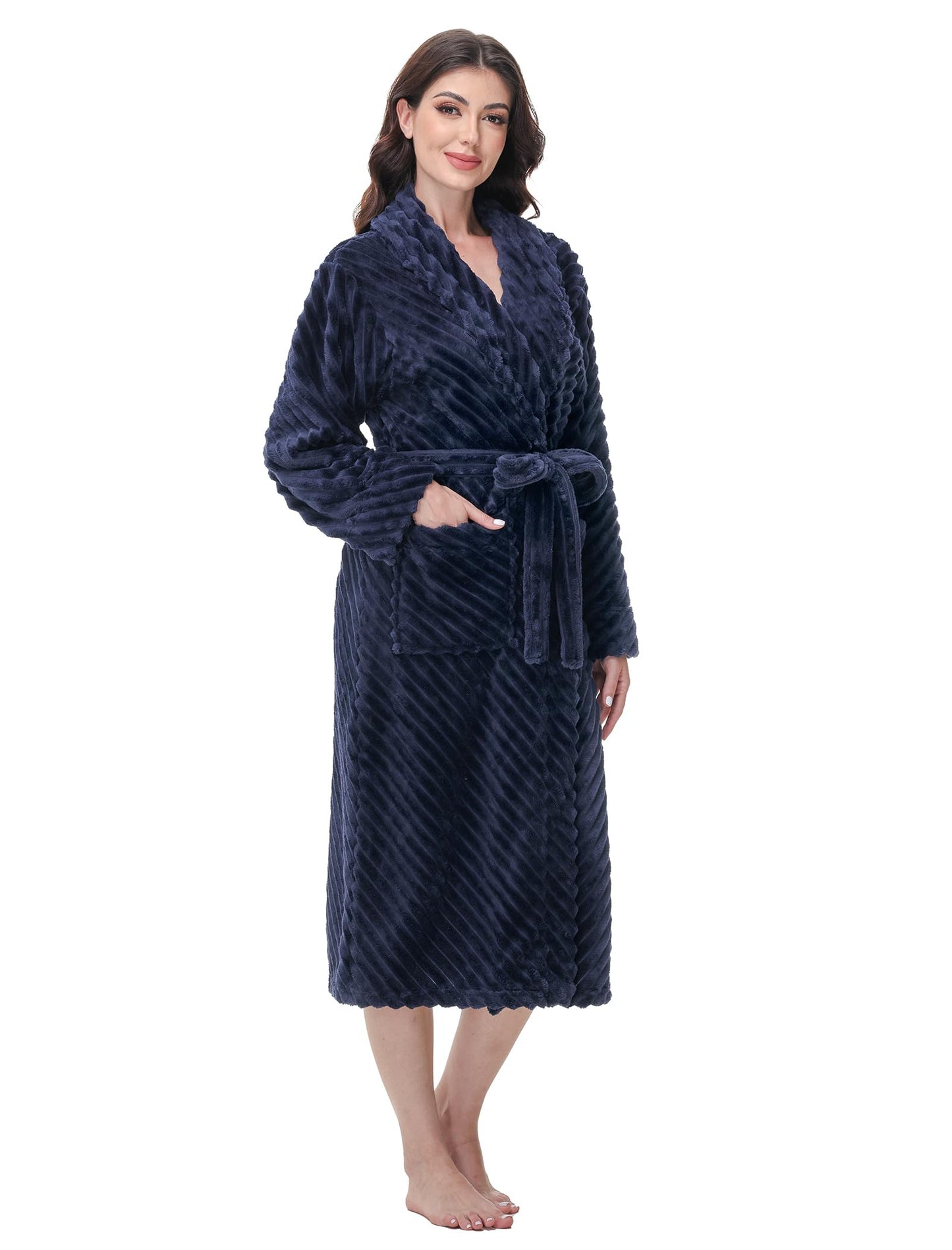 Yurhap Premium Robes for Women - Super Soft Cozy Fleece Womens Robe Plush Long Bathrobe