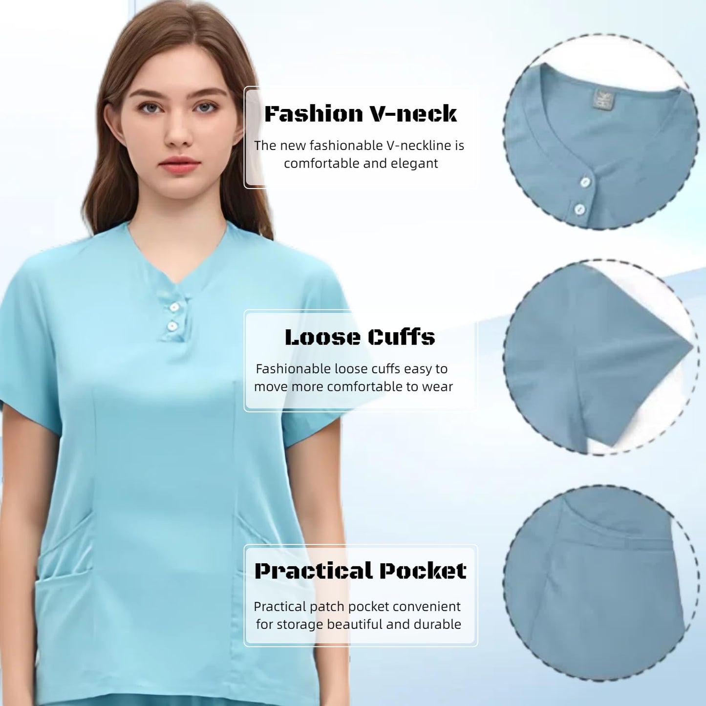 V-neck medical nurse uniform set, hospital work clothes, suitable for nurses, dentists, veterinarians，beautician