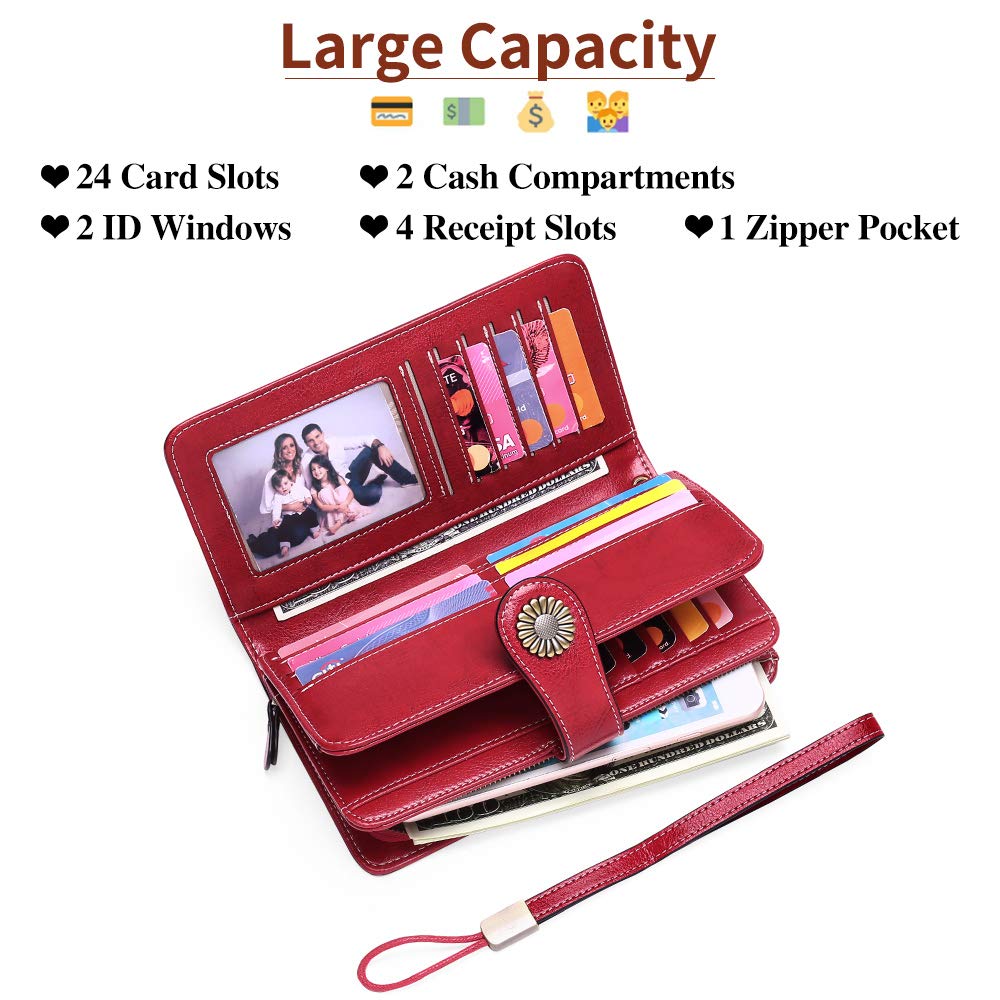 SENDEFN Wallets for Women Leather Credit Card Holder with RFID Blocking Large Capacity Wristlet