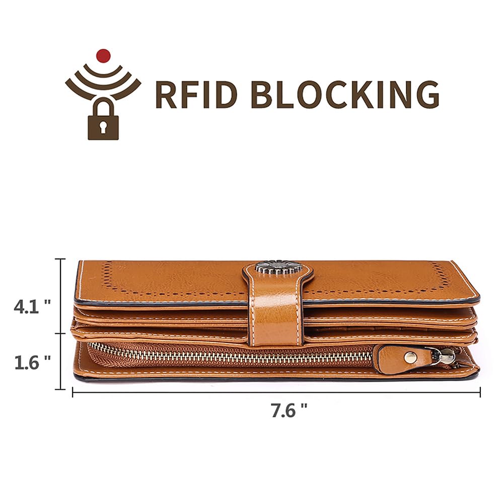 SENDEFN Wallets for Women Leather Credit Card Holder with RFID Blocking Large Capacity Wristlet