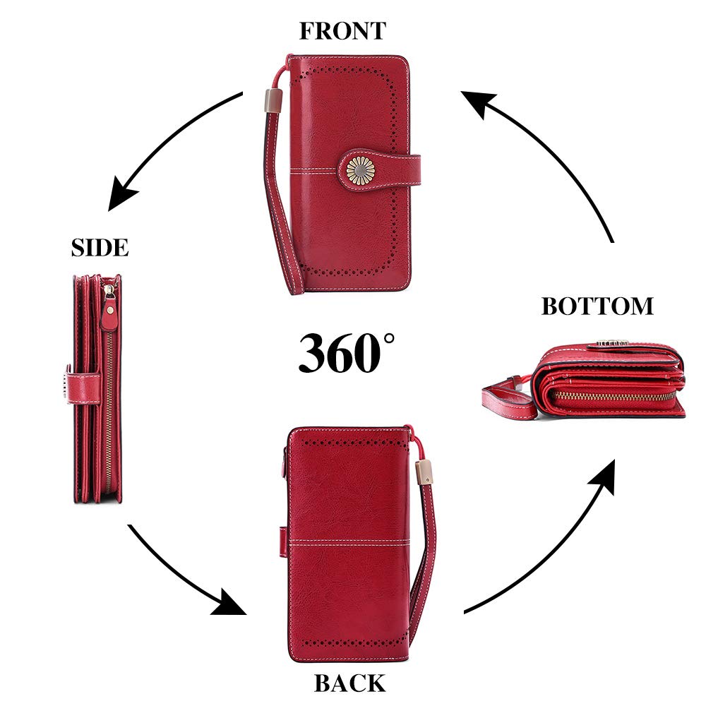 SENDEFN Wallets for Women Leather Credit Card Holder with RFID Blocking Large Capacity Wristlet