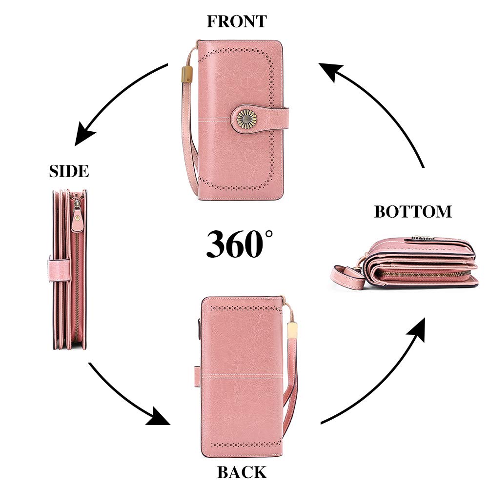SENDEFN Wallets for Women Leather Credit Card Holder with RFID Blocking Large Capacity Wristlet