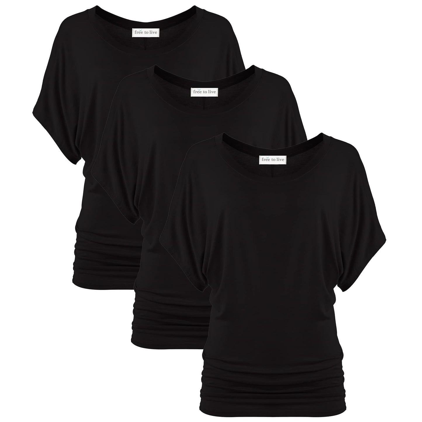 Free to Live 3 Pack Dolman Sleeve Tunic Dressy Business Casual Tops for Women Short Sleeve Shirts Work Outfits Travel Clothes