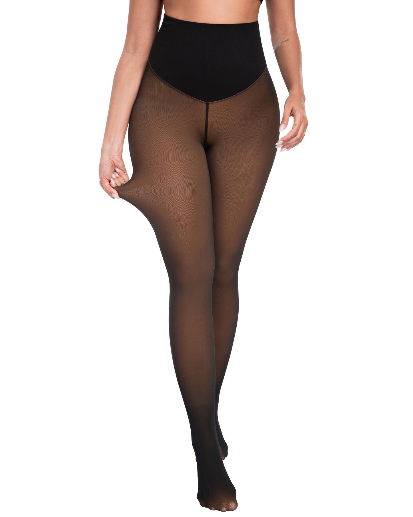CHRLEISURE Women's Fleece Lined Tights - Fake Sheer Warm Pantyhose Thick Winter Leggings
