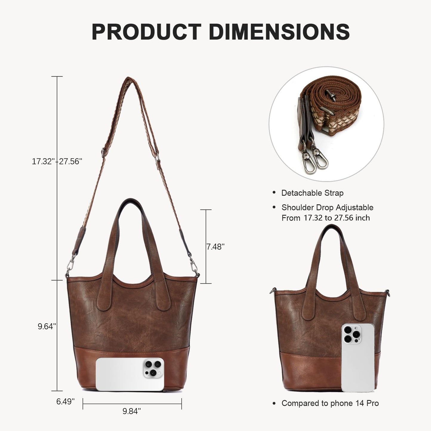 Top Handle Crossbody Bags for Women,Vegan Leather Bucket Purses for Women,Satchel Handbag with 2 Bottle Holder Pocket