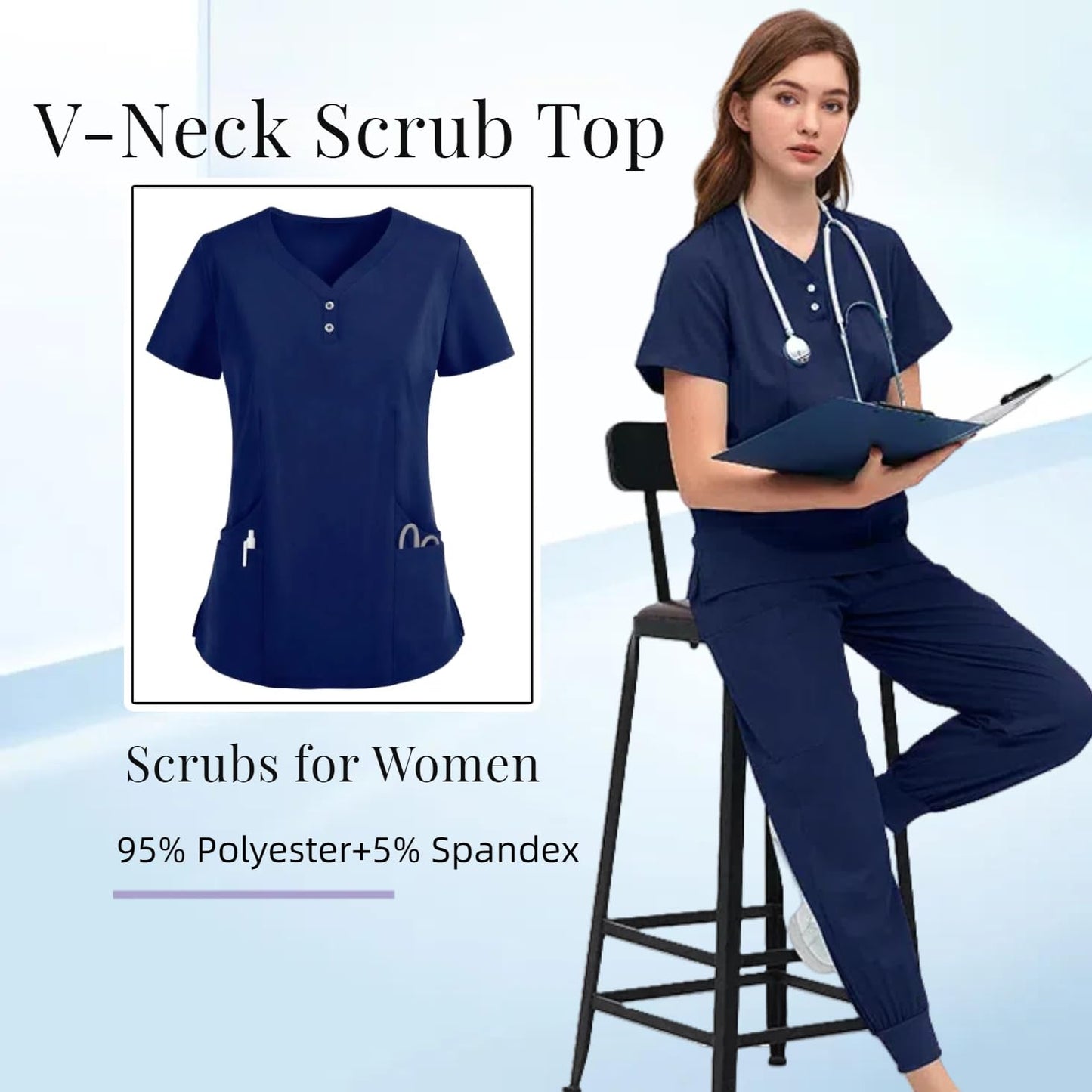 V-neck medical nurse uniform set, hospital work clothes, suitable for nurses, dentists, veterinarians，beautician