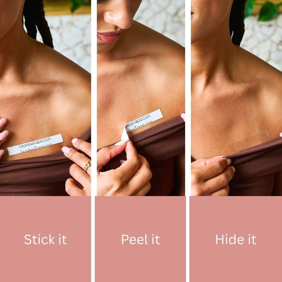 Fearless Tape - Fashion Tape Double Sided for Clothing Body & Dresses (50 Strips) | Clear Fabric Tape for Clothes Skin | Adhesive Body Tape All Day Hold