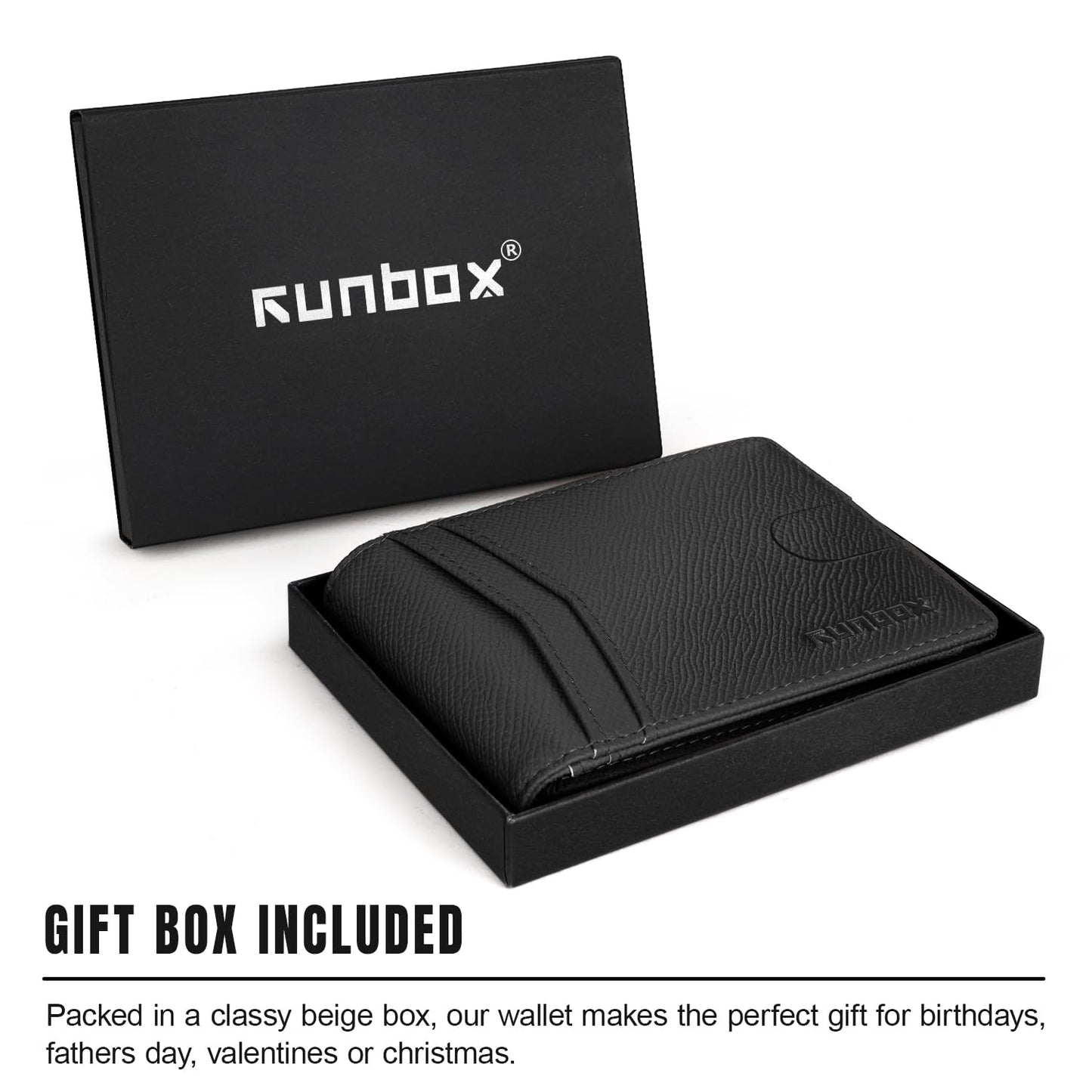 RUNBOX Wallet for Men Slim Rfid Leather 2 ID Window With Gift Box