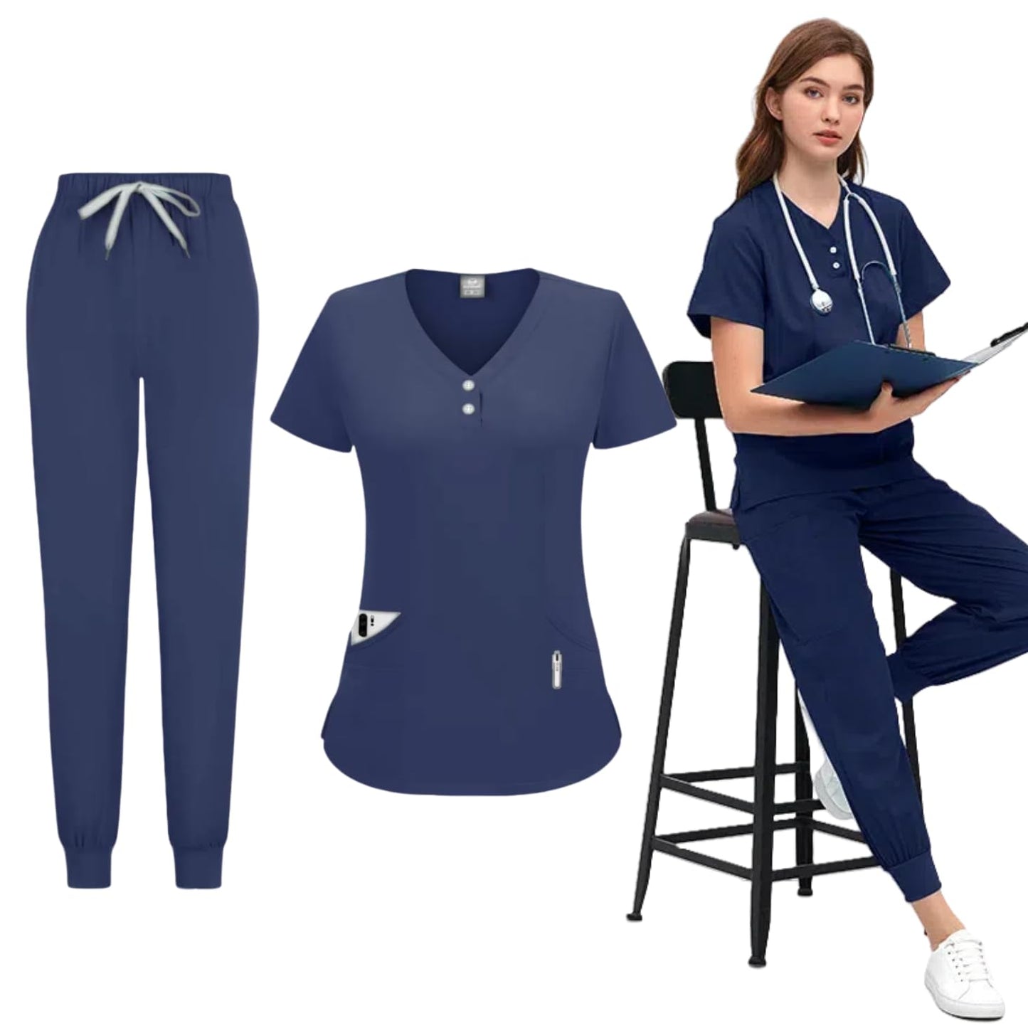 V-neck medical nurse uniform set, hospital work clothes, suitable for nurses, dentists, veterinarians，beautician