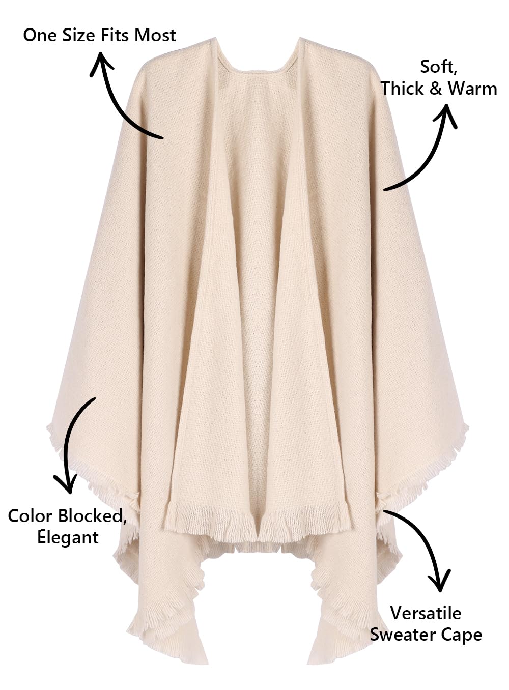 Bestshe Women's Boho Open Front Poncho Knitted Plaid Shawl Wrap Cape Tassel Cardigan Sweater