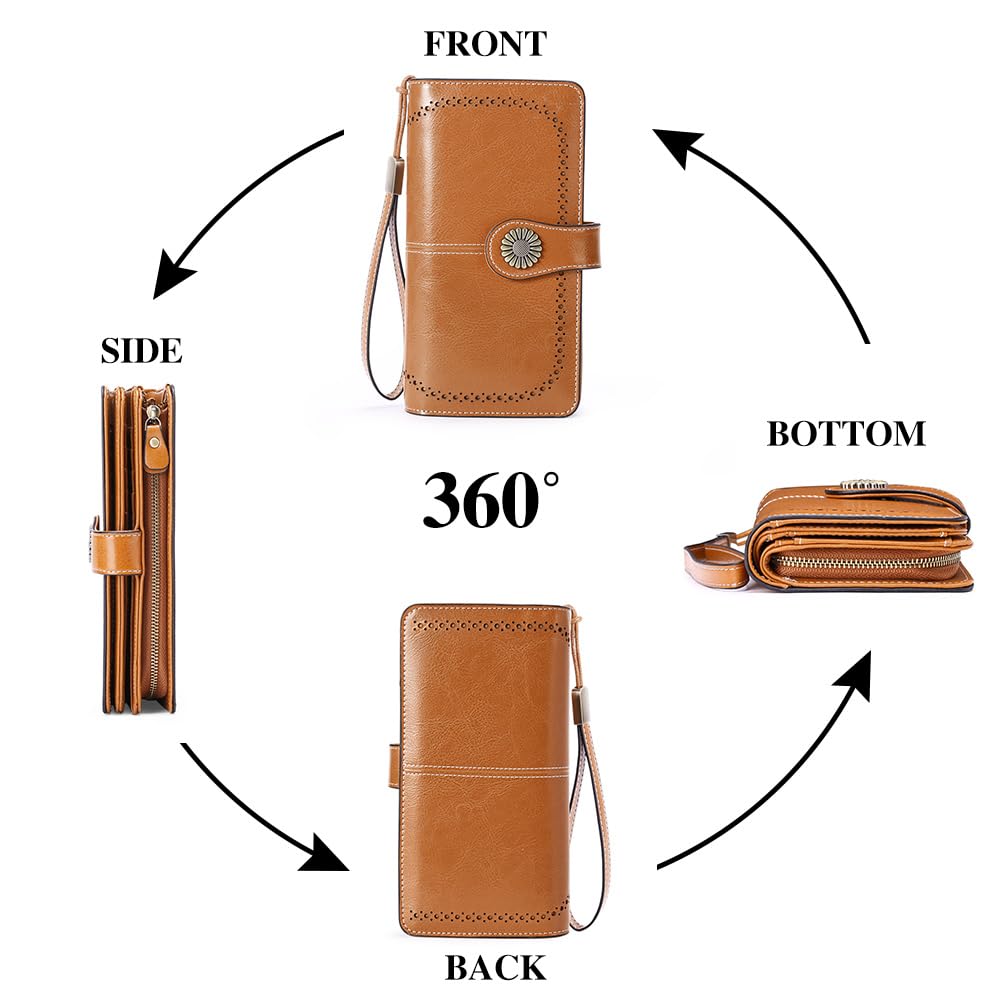 SENDEFN Wallets for Women Leather Credit Card Holder with RFID Blocking Large Capacity Wristlet