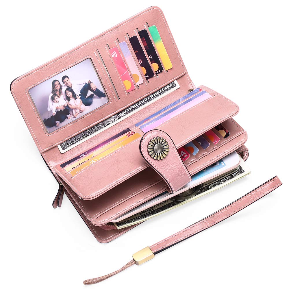 SENDEFN Wallets for Women Leather Credit Card Holder with RFID Blocking Large Capacity Wristlet