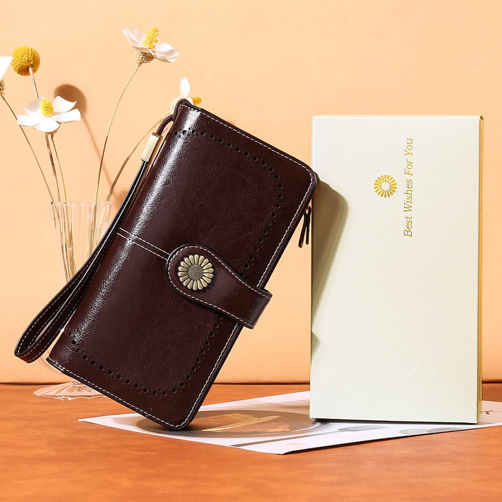 SENDEFN Wallets for Women Leather Credit Card Holder with RFID Blocking Large Capacity Wristlet