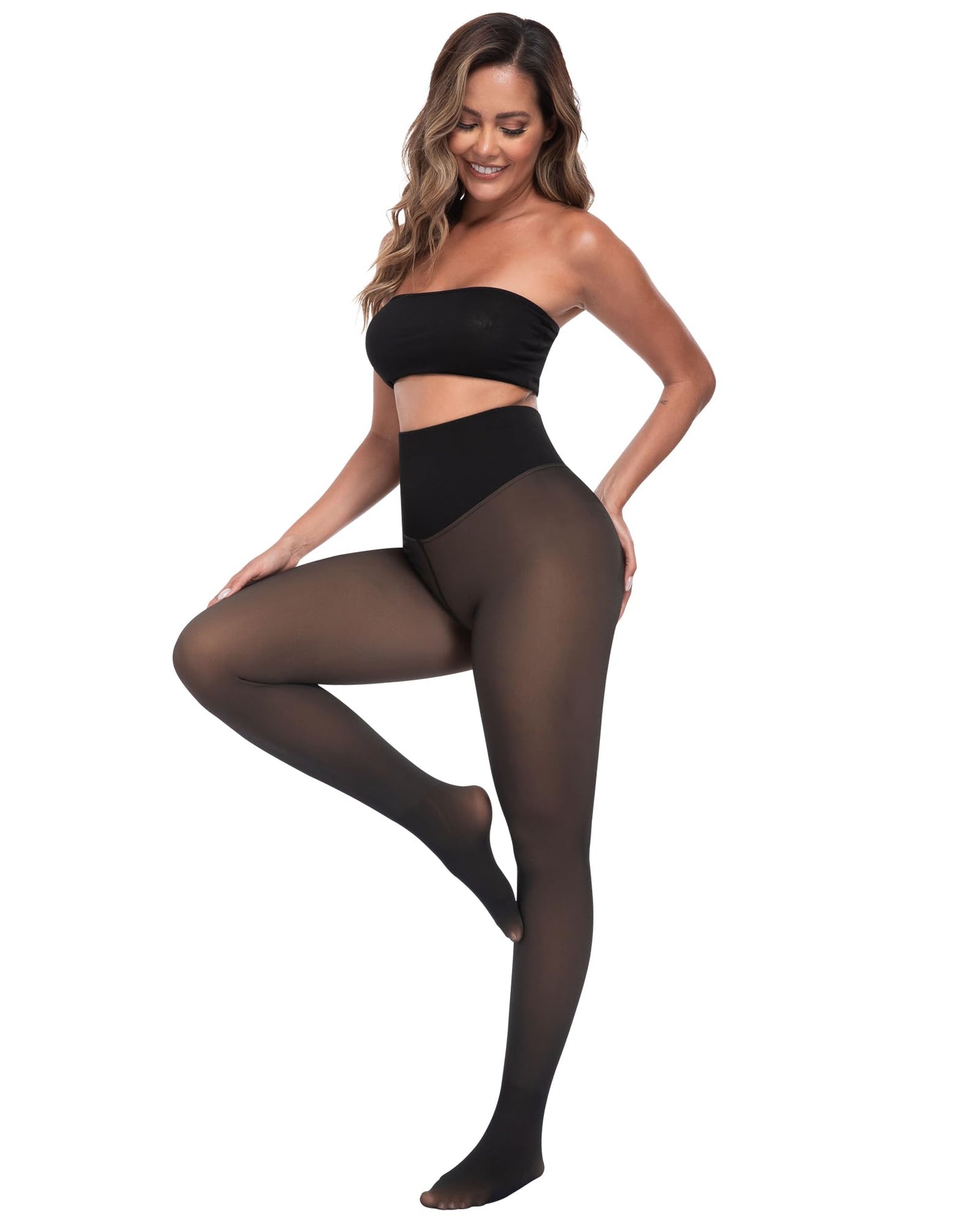 CHRLEISURE Women's Fleece Lined Tights - Fake Sheer Warm Pantyhose Thick Winter Leggings