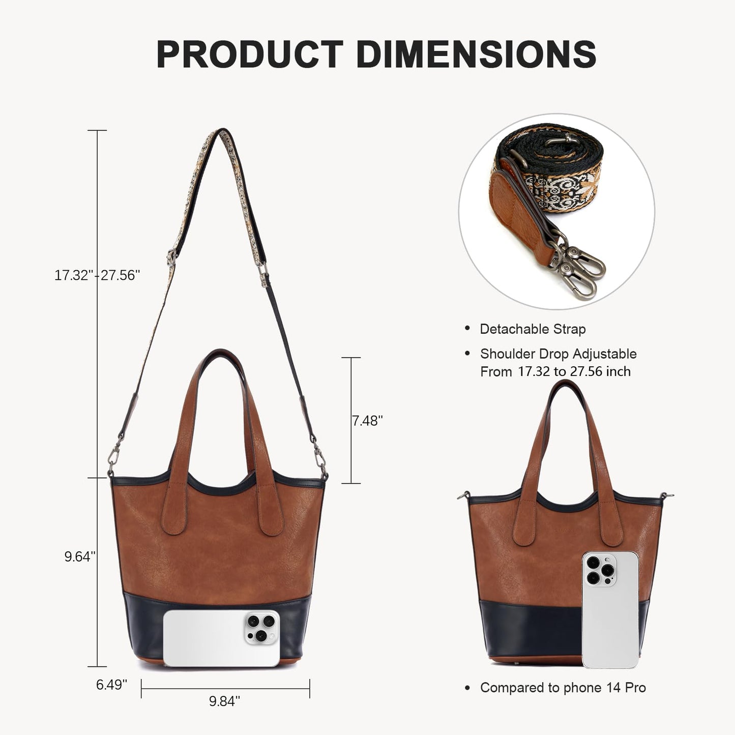 Top Handle Crossbody Bags for Women,Vegan Leather Bucket Purses for Women,Satchel Handbag with 2 Bottle Holder Pocket