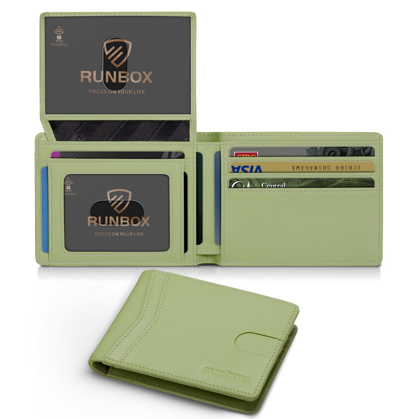 RUNBOX Wallet for Men Slim Rfid Leather 2 ID Window With Gift Box