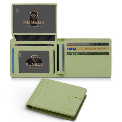 RUNBOX Wallet for Men Slim Rfid Leather 2 ID Window With Gift Box