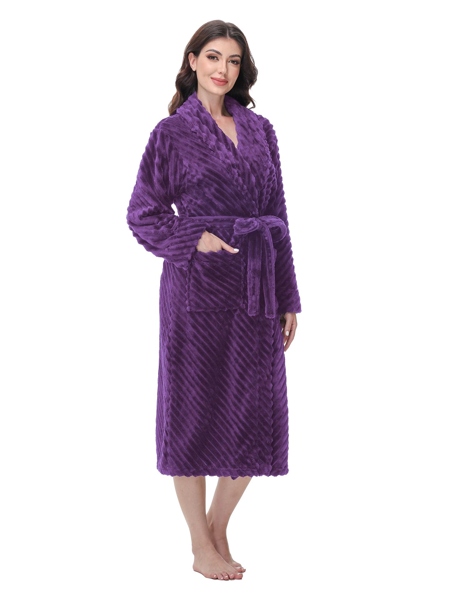 Yurhap Premium Robes for Women - Super Soft Cozy Fleece Womens Robe Plush Long Bathrobe