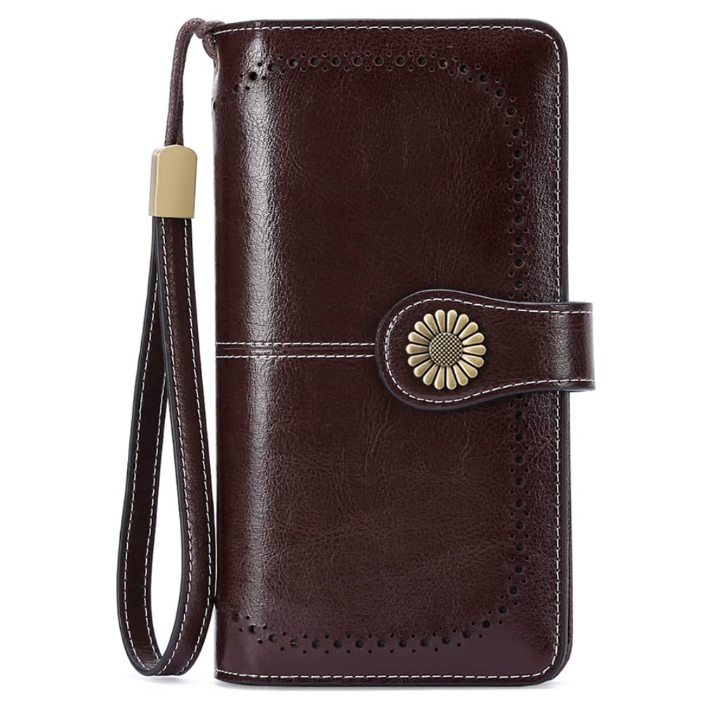 SENDEFN Wallets for Women Leather Credit Card Holder with RFID Blocking Large Capacity Wristlet