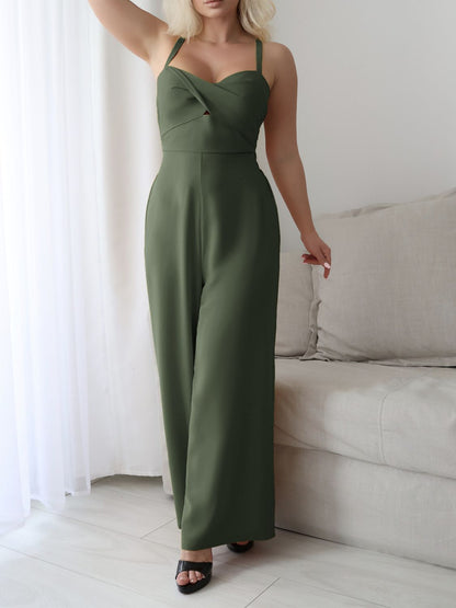 Devine Tie Back Backless Crisscross Jumpsuit Moss