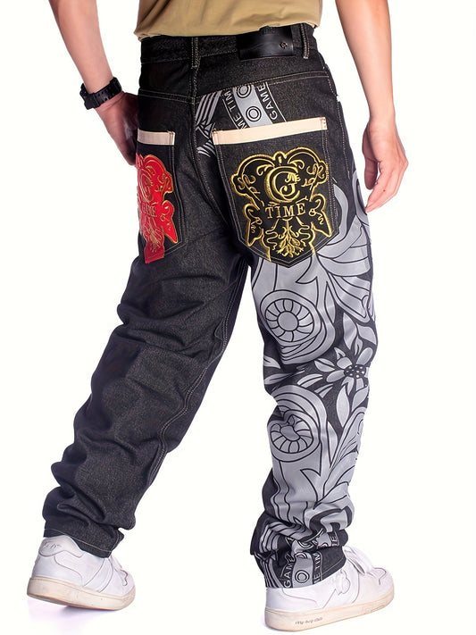 Men's Casual Jeans, Original Color Jeans, Hip-hop Loose Print Embroidered Denim Pants Black / 30 Black / 32 Black / 34 Black / 30-Black / 32-Black / 34-Black / 36-Black / 38-Black / 40-Black / 42-
