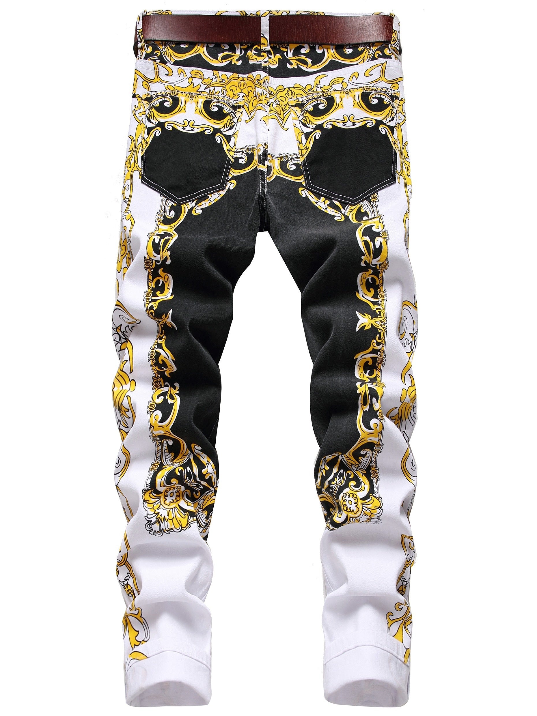 Mens Printed Jeans - Premium Jeans for Men Slim Fit - Skinny Stretch Denim White / 28 White / 30 White / 40 White / 28-White / 30-White / 40-White / 42-