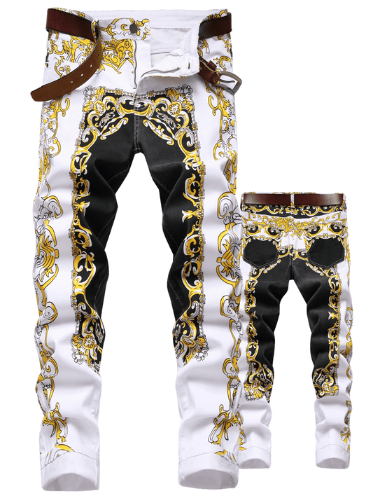 Mens Printed Jeans - Premium Jeans for Men Slim Fit - Skinny Stretch Denim White / 28 White / 30 White / 40 White / 28-White / 30-White / 40-White / 42-